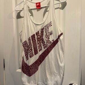 Nike Women’s Large Racerback Tank Cream Burgundy Animal Print Graphic